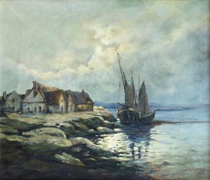 null Marguerite LAMARE (20th Century School)

Sailboat moored

Oil on canvas signed...