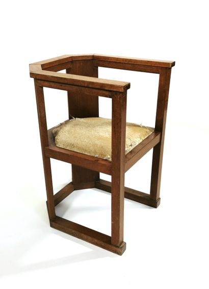null Art Deco children's armchair in natural openwork wood with a wraparound backrest...