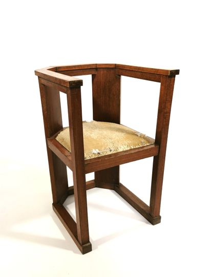 null Art Deco children's armchair in natural openwork wood with a wraparound backrest...