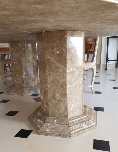 null Dining room table in Lunel flowered marble with a geometrical frieze inlaid...