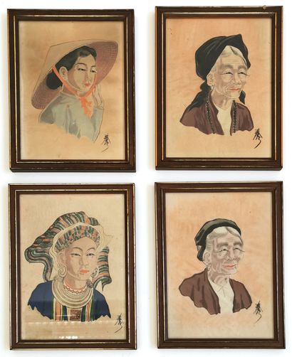 null *VIETNAM, XXe siècle 

Portraits de femmes arborant des coiffes traditionnelles....