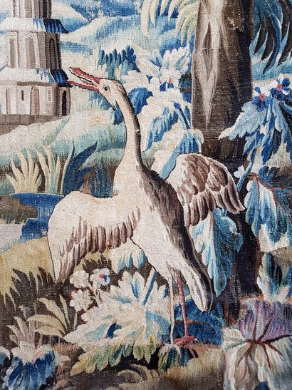 null Aubusson Tapestry with birds in a leafy landscape with factory

eighteenth century

Restorations

275...