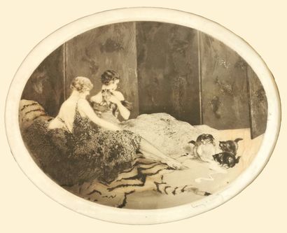 null Louis ICART (1888-1950)

Parisiennes with kittens, circa 1925

Oval drypoint...
