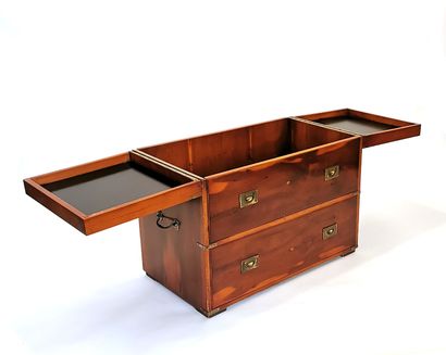 null Mahogany bar-shaped marine furniture, opening at the top with two leaves

Brass...