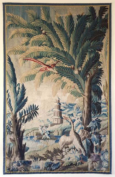 null Aubusson Tapestry with birds in a leafy landscape with factory

eighteenth century

Restorations

275...