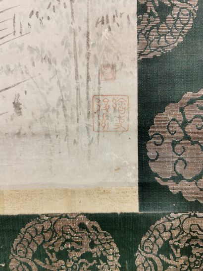 null *Japon, XIXe siècle

Élégant kakemono à l’encre sur papier figurant un poète...