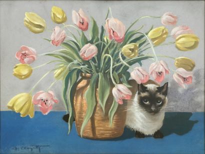 null H. CLAYETTE (20th century school)

Bouquet with a cat

Pastel on paper signed

49...