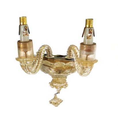 null A MURANO chandelier in drawn and blown glass with gilding and stripes motifs...