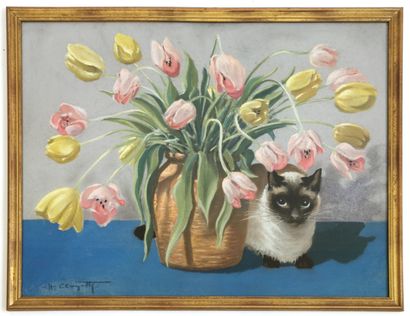 null H. CLAYETTE (20th century school)

Bouquet with a cat

Pastel on paper signed

49...