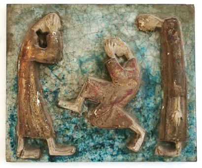 null The repentance

Terracotta plaque with polychrome enamel showing three figures...