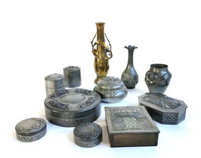 null Pewter lot including two vases, two vases, two covered pots and five covered...