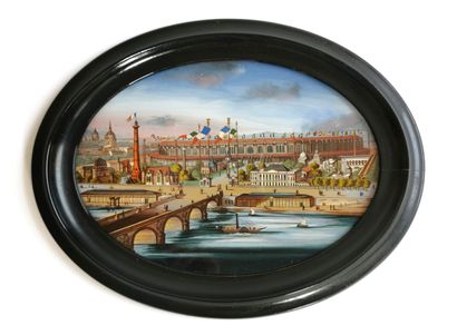 null Vue de l'exposition universelle de 1867 à Paris

Fixé sous-verre de forme médaillon

Travail...