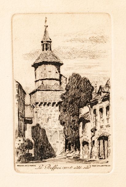 null Ch. JAFFEUX (School of the XXth), Two framed etchings: 

- The fortified church,...
