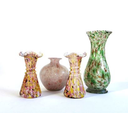 null A suite of four glass vases with spotted patterns, one pair signed LA ROCHÈRE

H....