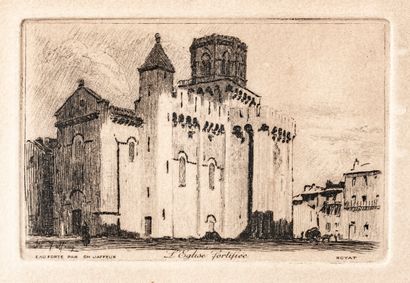 null Ch. JAFFEUX (School of the XXth), Two framed etchings: 

- The fortified church,...