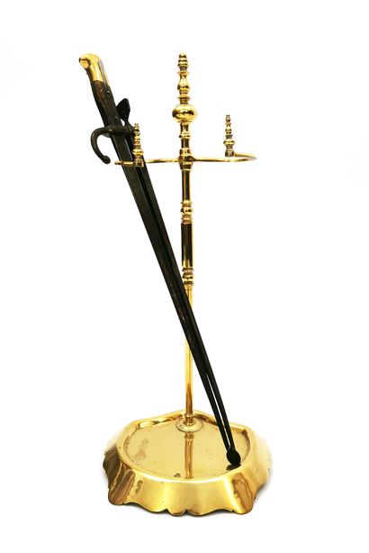 null Fireplace set including a bayonet transformed into a fire tongs with its brass...