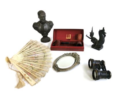 null Set comprising two bronzes including a bust of Emperor Napoleon I, a mirror,...