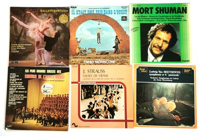 null Set of six 33T vinyl records of classical music including Ennio Morricone, Beethoven,...