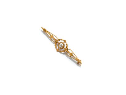 null Brooch barrette in yellow gold 18K (750 thousandths) with foliage and flowers...