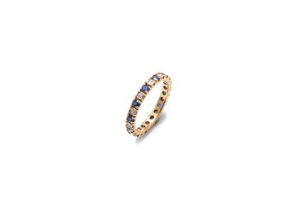 null Wedding ring in yellow gold 18K (750 thousandths) alternating sapphire and round...