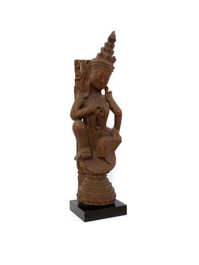 null Burma, 19th century 

Carved wooden architectural pillar depicting a female...