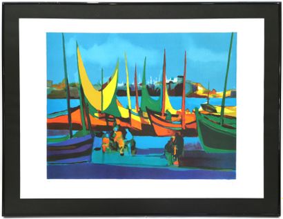 null Marcel MOULY (1918-2008)

Fishermen in the port

Lithograph on Rives paper signed...
