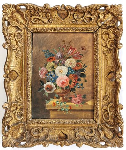 null École du XIXe siècle

Bouquet fleuri

Huile sur panneau monogrammé S.G.

22...