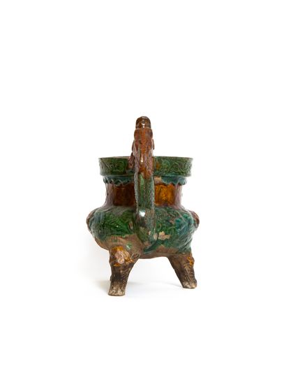 null China, Ming dynasty 

A tripod ceramic incense burner with a Sancai glaze (three...