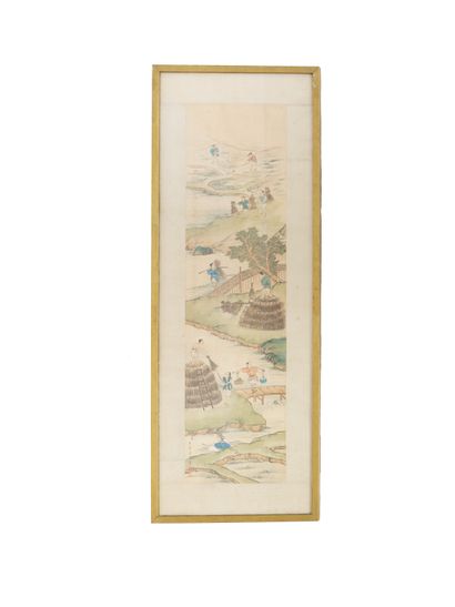 null JAPAN, late 19th century

Rice field scene

Painting on textile with ideograms...