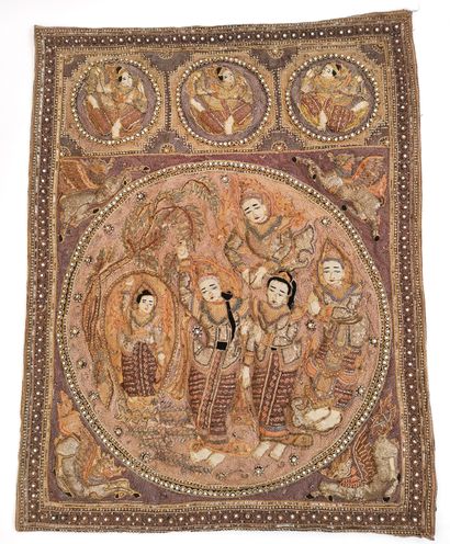 null BURMA, 20th century 

Embroidered hanging, kalaga decorated with beads, glass,...