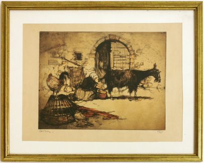 null COUZENS (20th century school)

The milking of the goat

Engraving in color signed...