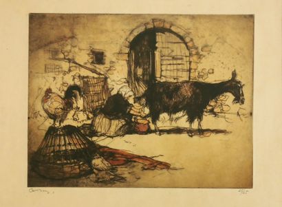 null COUZENS (École du XXe siècle)

La traite de la chèvre

Gravure en couleur signée...