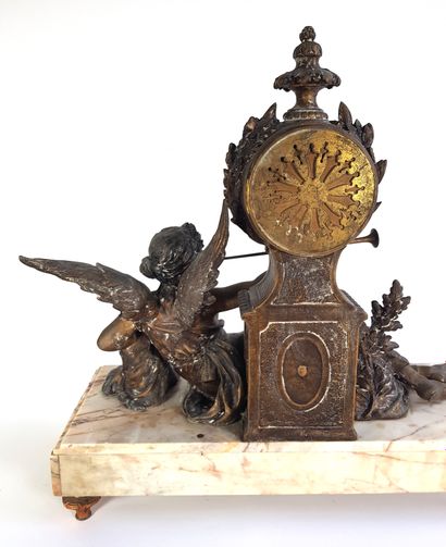 null Marble, regule and copper mantel set, the clock decorated with an allegory of...