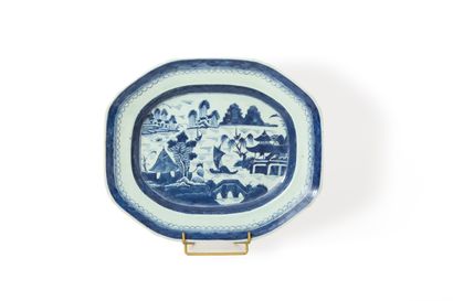 null China, 18th century 

Octagonal porcelain dish with blue and white lake landscape...