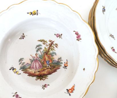 null Porcelain service with hand-painted decoration of gallant scenes in the taste...