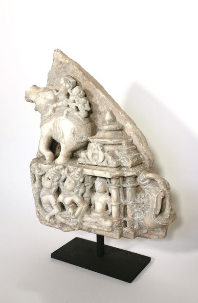 null 
INDIA (Gujarat), 12th century

Jain architectural element in white marble representing...