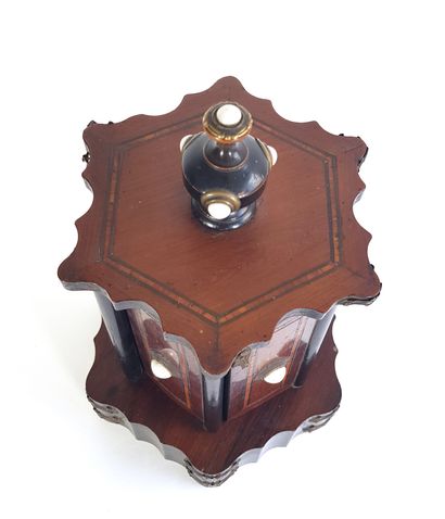 null Cigar humidor turntable in marquetry of rosewood and blackened wood with inlay...