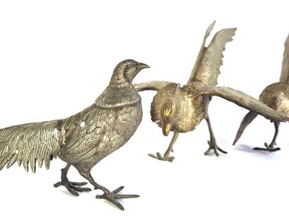 null Three pheasants in bronze with gilded patina

L. 28, 39 and 40 cm