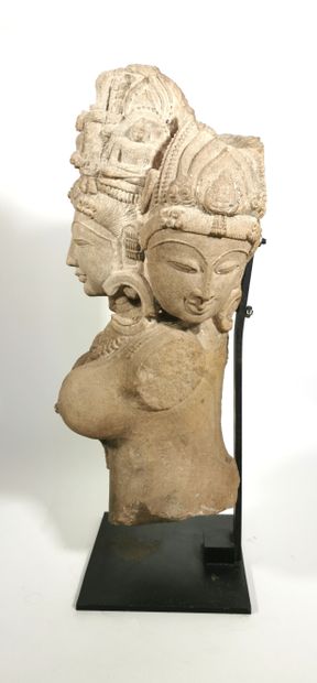 null INDIA, in the style of the late Gupta period

Three-headed sandstone deity with...