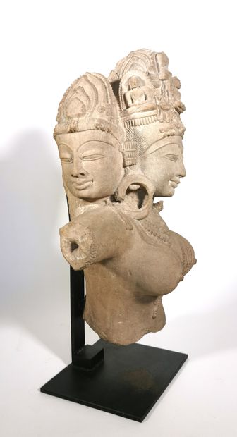 null INDIA, in the style of the late Gupta period

Three-headed sandstone deity with...