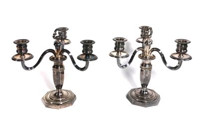 null 
Pair of silver bronze candelabras with three arms of light in the neoclassical...