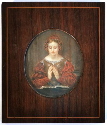 null 19th century school

Nun at prayer

Miniature on ivory in a medallion frame

Size...