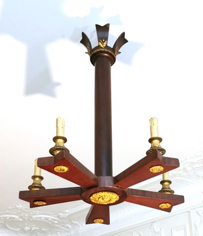 null A curious Empire style mahogany veneer and bronze ornaments five-light chandelier

H....