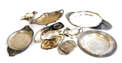 null Set of silver plated pieces including tray, dishes, butter dish, sauce boats,...