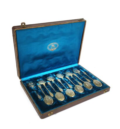 null Eleven vermeil ice-cream spoons 1st title with neoclassical decoration monogrammed...