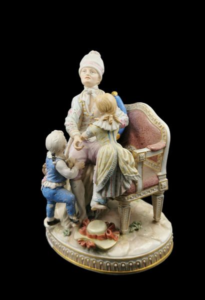 null MEISSEN

Group of three porcelain figures representing a man sitting on a sofa,...