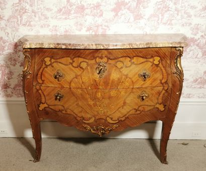null Chest of drawers inlaid with flowers on a rosewood background, brocatelle marble...