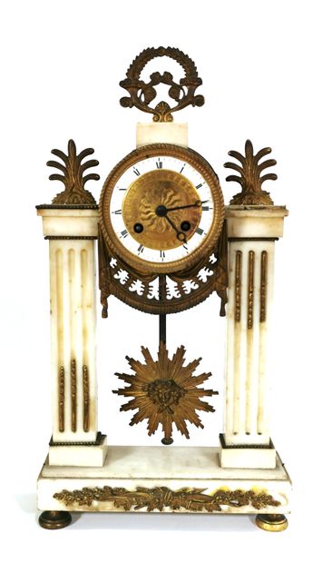 null Portico clock in white marble and chased and gilded bronze with neoclassical...