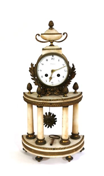 null Portico clock in white marble and chased and gilded bronze with neoclassical...