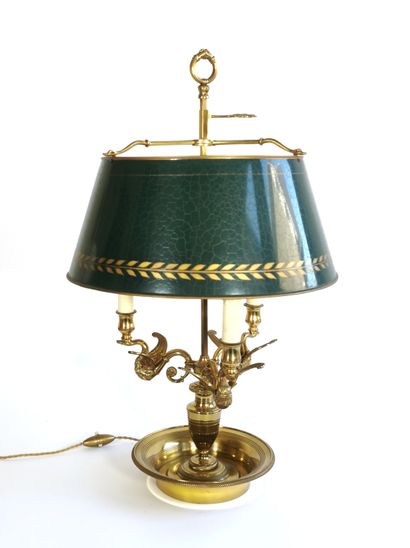 null Napoleon III style hot water bottle lamp in chased and gilded bronze, the arms...